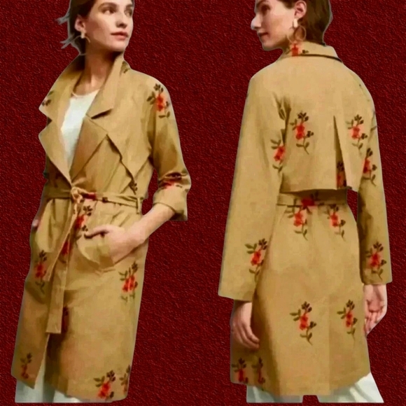 NWOT Anthropologie Cartonnier Embroidered trenchcoat Size S - Picture 3 of 17